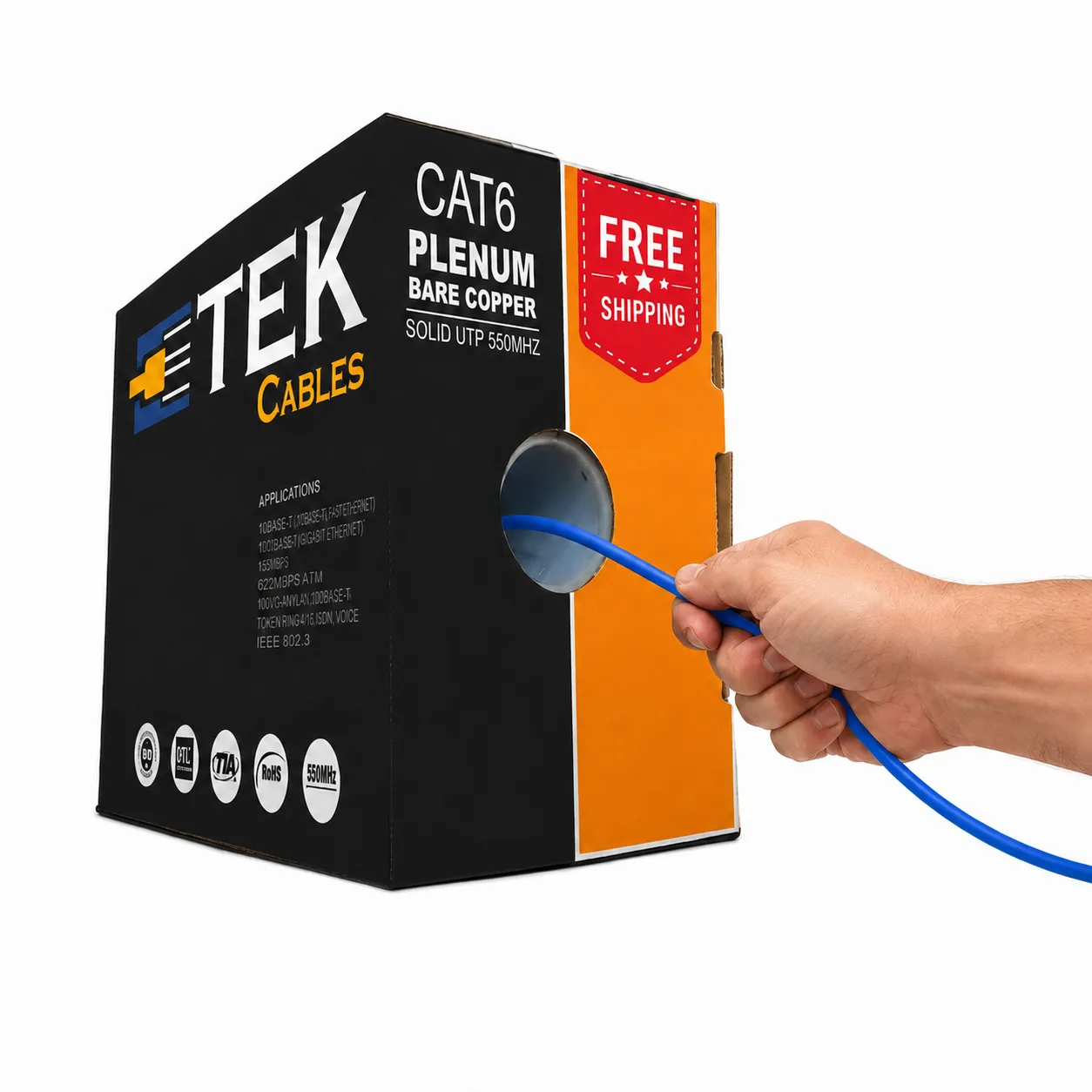 Cat6 Plenum 1000ft Easy-Pull Box Packaging, Blue