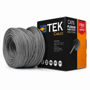 Cat6 Plenum 23 AWG Solid Bare Copper Conductor Close-up, Gray Jacket