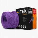 Cat6 Plenum 23 AWG Solid Bare Copper Conductor Close-up, Purple Jacket
