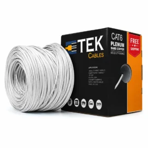 Cat6 Plenum 23 AWG Solid Bare Copper Conductor Close-up, White Jacket