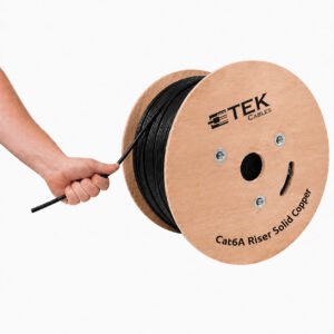 CAT6A Riser (CMR Rated) 1000ft UTP Solid 100% Copper 23AWG, 750 MHz Wooden Spool – Black - Image 1